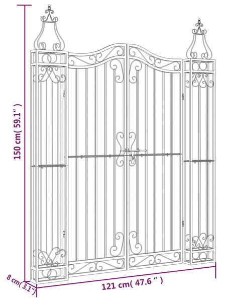 VidaXL Πύλη Κήπου Μαύρη 121 x 8 x 150 εκ. από Σφυρήλατο Σίδερο