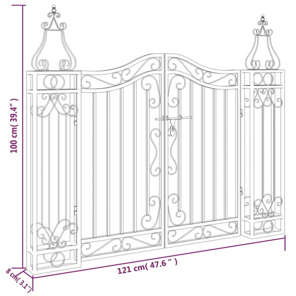 VidaXL Πύλη Κήπου Μαύρη 121 x 8 x 100 εκ. από Σφυρήλατο Σίδερο