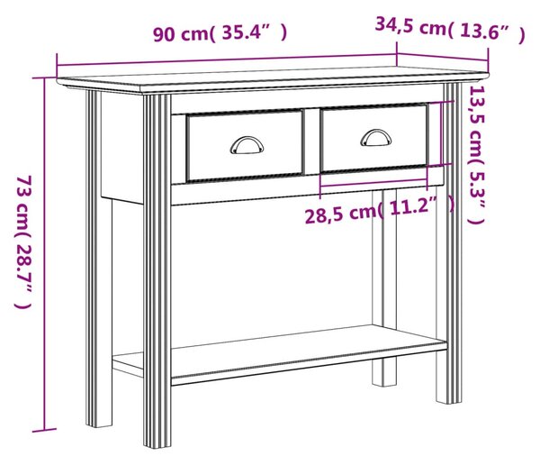 VidaXL Τραπέζι Κονσόλα BODO Λευκό 91x35x74 εκ. Μασίφ Ξύλο Πεύκου