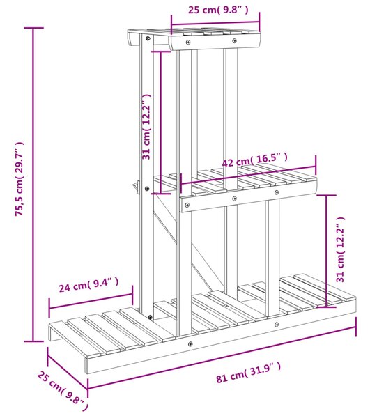 VidaXL Βάση Λουλουδιών 81x25x75,5 εκ. από Μασίφ Ξύλο Ελάτης