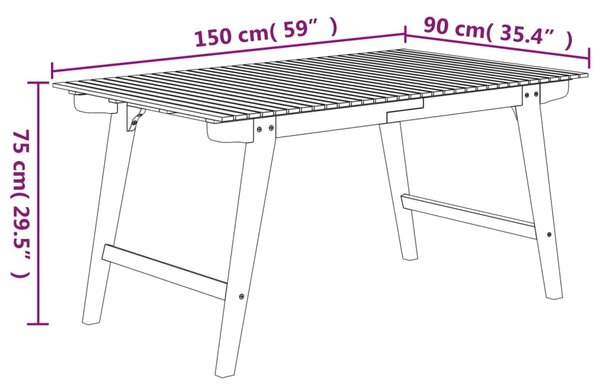 VidaXL Τραπέζι Κήπου 150 x 90 x 75 εκ. από Μασίφ Ξύλο Ακακίας