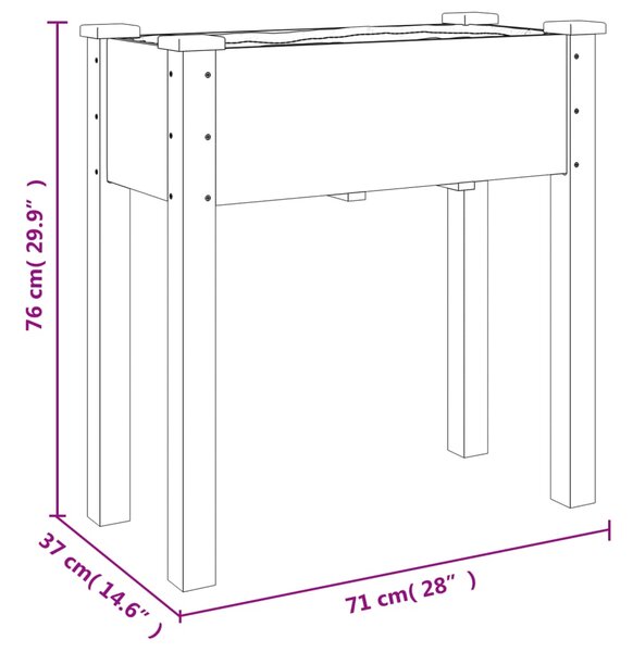 VidaXL Γλάστρα με Επένδυση 71 x 37 x 76 εκ. από Μασίφ Ξύλο Ελάτης