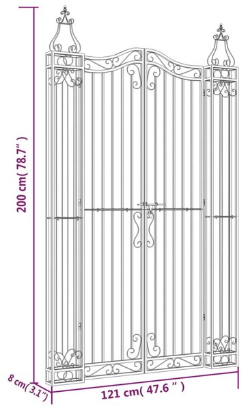 VidaXL Πύλη Κήπου Μαύρη 121 x 8 x 200 εκ. από Σφυρήλατο Σίδερο