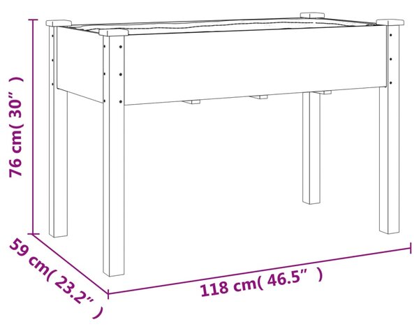 VidaXL Γλάστρα με Επένδυση 118 x 59 x 76 εκ. από Μασίφ Ξύλο Ελάτης