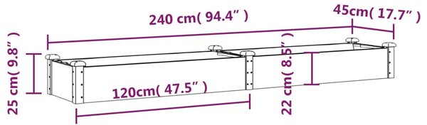 VidaXL Ζαρντινιέρα Υπερυψ. με Επένδυση 240x45x25 εκ. Μασίφ Ξύλο Ελάτης