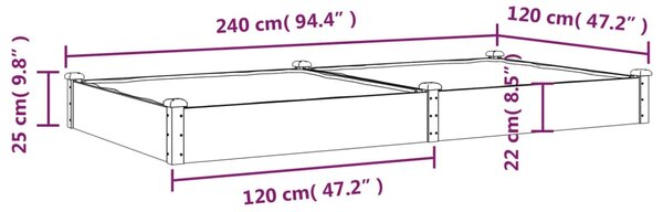 VidaXL Ζαρντινιέρα Υπερυψ. με Επένδυση 240x120x25εκ. Μασίφ Ξύλο Ελάτης