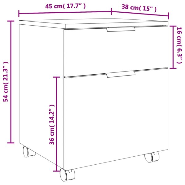 VidaXL Κινητό Ντουλάπι Αρχείων Λευκό 45 x 38 x 54 εκ. Επεξ. Ξύλο Ρόδες