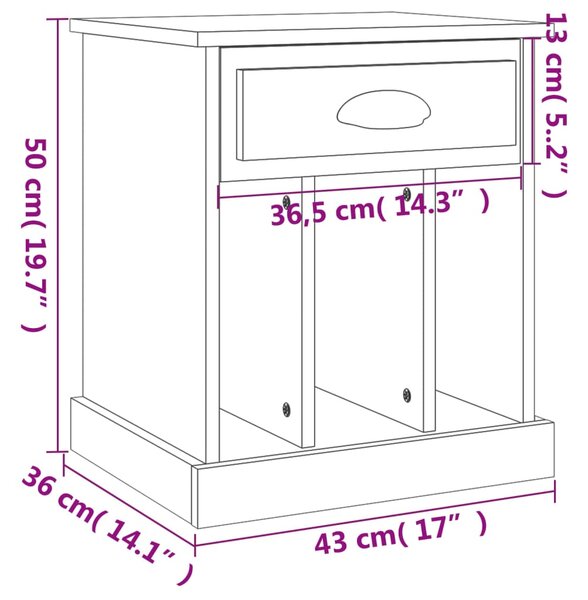 VidaXL Κομοδίνο Καπνιστή Δρυς 43x36x50 εκ