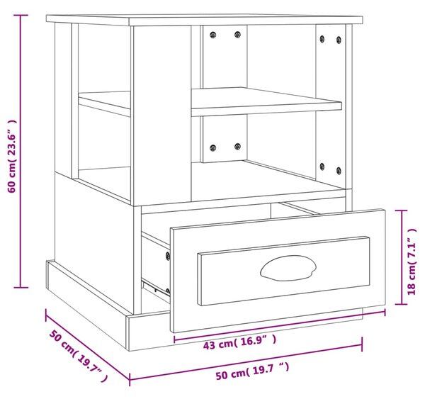 VidaXL Βοηθητικό Τραπέζι Γκρι Σκυροδ. 50x50x60 εκ. Επεξεργασμένο Ξύλο