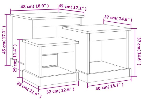 VidaXL Τραπεζάκια Σαλονιού 3 τεμ Brown Oak Επεξ. Ξύλο