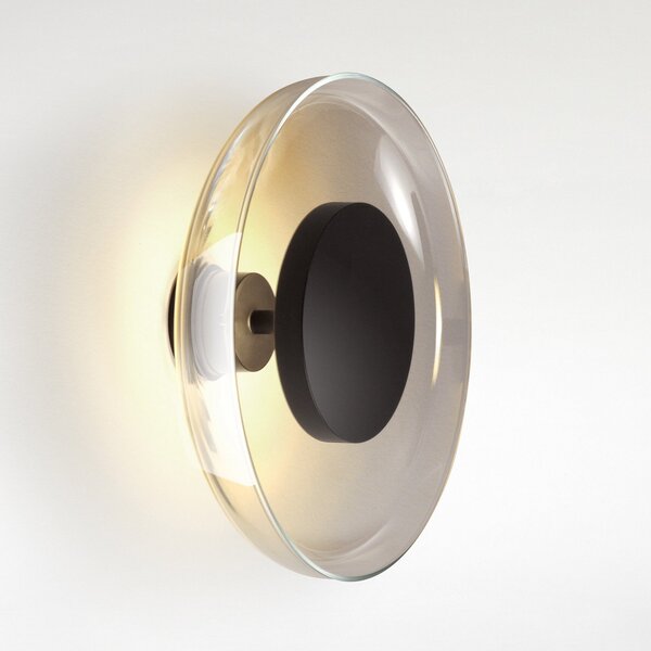 MARSET Aura LED φωτιστικό τοίχου, Ø 25 cm, γκρι καπνός, ρυθμιζόμενος, Γκρι, Σαλόνι / τραπεζαρία, Γυαλί, σχεδιασμός