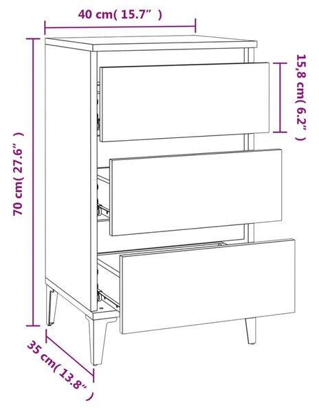 VidaXL Κομοδίνο Καπνιστή Δρυς 40 x 35 x 70 εκ. από Επεξεργασμένο Ξύλο