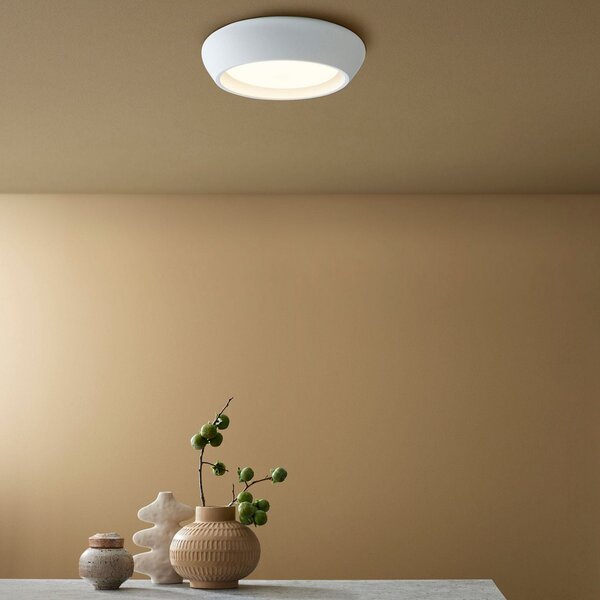 Beacon Lighting Φωτιστικό οροφής Fjord, λευκό, γύψος, Ø 28 cm, GX53, ρυθμιζόμενος, Λευκό, Σαλόνι / τραπεζαρία, Γύψος / πηλός
