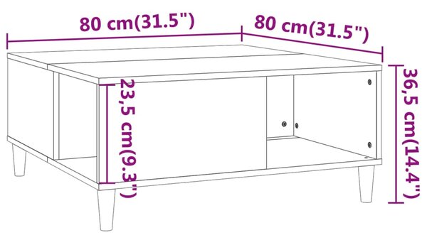 VidaXL Τραπεζάκι Σαλονιού Sonoma Δρυς 80x80x36,5 εκ. Επεξεργασμ. Ξύλο