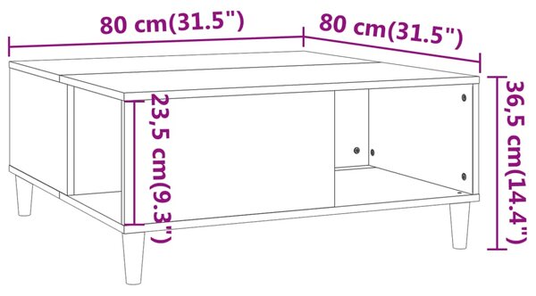 VidaXL Τραπεζάκι Σαλονιού Μαύρο 80 x 80 x 36,5 εκ. Επεξεργασμένο Ξύλο