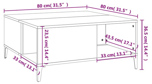 VidaXL Τραπεζάκι Σαλονιού Λευκό 80 x 80 x 36,5 εκ. Επεξεργασμένο Ξύλο