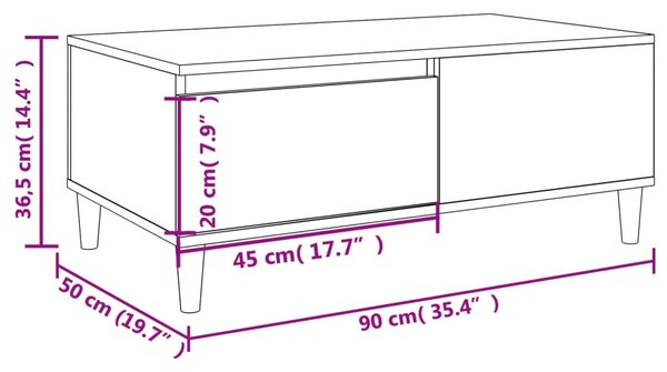 VidaXL Τραπεζάκι Σαλονιού Sonoma Δρυς 90x50x36,5 εκ. Επεξεργασμ. Ξύλο