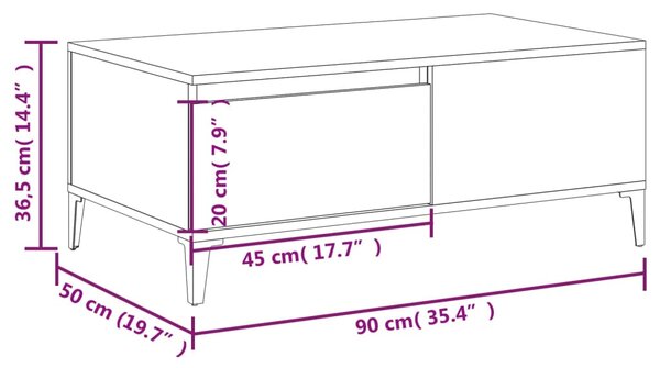 VidaXL Τραπεζάκι Σαλονιού Sonoma Δρυς 90x50x36,5 εκ. Επεξεργασμ. Ξύλο