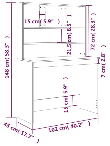 VidaXL Γραφείο με Ράφια Γυαλ. Λευκό 102x45x148 εκ. Επεξεργασμένο Ξύλο