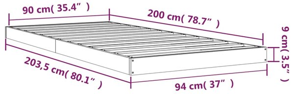 VidaXL Πλαίσιο Κρεβατιού Γκρι 90 x 200 εκ. από Μασίφ Ξύλο Πεύκου