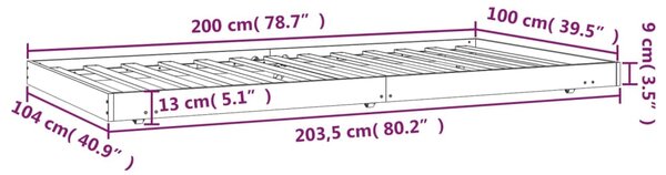 VidaXL Πλαίσιο Κρεβατιού Γκρι 100 x 200 εκ. από Μασίφ Ξύλο Πεύκου