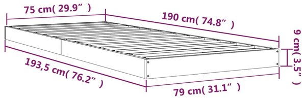 VidaXL Πλαίσιο Κρεβατιού Καφέ 75x190 εκ. Ξύλο Πεύκου Small Single