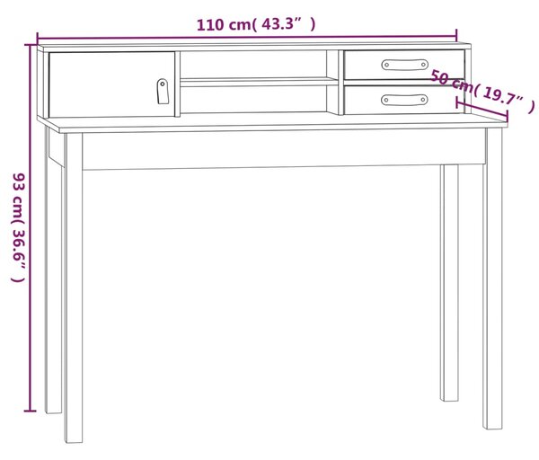 VidaXL Γραφείο Μαύρο 110x50x93 εκ. από Μασίφ Ξύλο Πεύκου