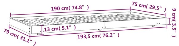 VidaXL Σκελετός Κρεβατιού Χωρίς Στρώμα 75x190 εκ Μασίφ Ξύλο Πεύκου