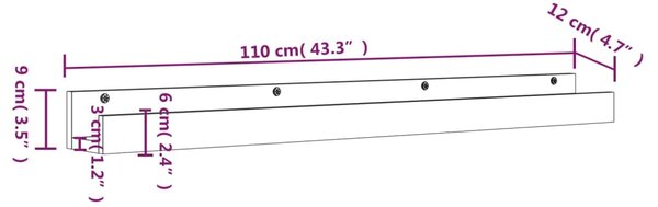 VidaXL Ράφια Τοίχου 2 τεμ. 110x12x9 εκ. από Μασίφ Ξύλο Πεύκου