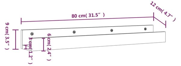 VidaXL Ράφια Τοίχου 2 τεμ. 80x12x9 εκ. από Μασίφ Ξύλο Πεύκου