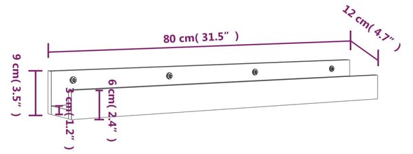 VidaXL Ράφια Τοίχου 2 τεμ. Καφέ Μελί 80x12x9 εκ Μασίφ Ξύλο Πεύκου