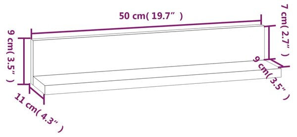 VidaXL Ράφια Τοίχου 2 τεμ. Καφέ Μελί 50x11x9 εκ Μασίφ Ξύλο Πεύκου