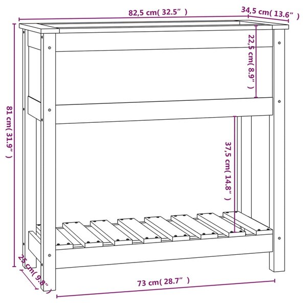 VidaXL Ζαρντινιέρα με Ράφι 82,5 x 34,5 x 81 εκ. Μασίφ Ξύλο Πεύκου