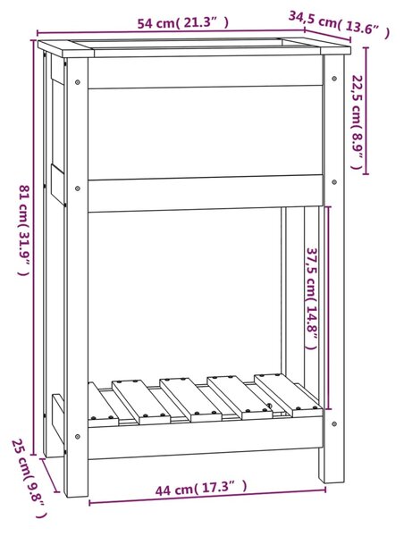 VidaXL Ζαρντινιέρα με Ράφι Λευκή 54 x 34,5 x 81 εκ. Μασίφ Ξύλο Πεύκου