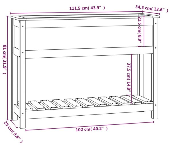 VidaXL Ζαρντινιέρα με Ράφι 111,5 x 34,5 x 81 εκ. Μασίφ Ξύλο Πεύκου