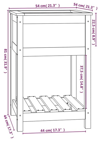 VidaXL Ζαρντινιέρα με Ράφι Μελί 54 x 54 x 81 εκ. από Μασίφ Ξύλο Πεύκου