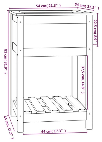 VidaXL Ζαρντινιέρα με Ράφι 54 x 54 x 81 εκ. Μασίφ Ξύλο Πεύκου