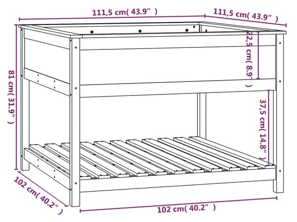 VidaXL Ζαρντινιέρα με Ράφι 111,5x111,5x81 εκ. Μασίφ Ξύλο Πεύκου