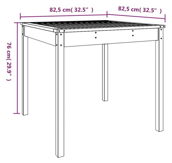 VidaXL Τραπέζι Κήπου 82,5 x 82,5 x 76 εκ. από Μασίφ Ξύλο Πεύκου