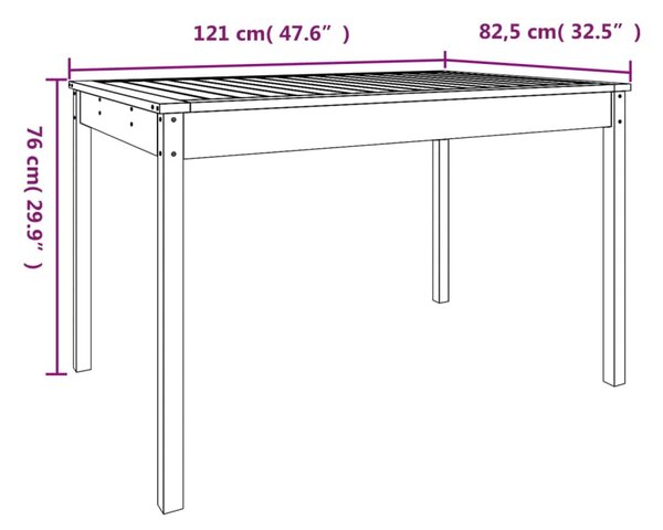 VidaXL Τραπέζι Κήπου Λευκό 121 x 82,5 x 76 εκ. από Μασίφ Ξύλο Πεύκου