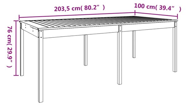 VidaXL Τραπέζι Κήπου Λευκό 203,5 x 100 x 76 εκ. από Μασίφ Ξύλο Πεύκου