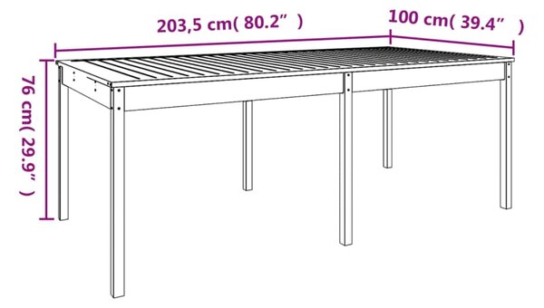 VidaXL Τραπέζι Κήπου Μαύρο 203,5 x 100 x 76 εκ. από Μασίφ Ξύλο Πεύκου