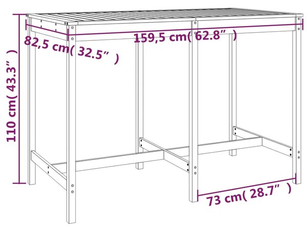 VidaXL Τραπέζι Κήπου Γκρι 159,5x82,5x110 εκ. από Μασίφ Ξύλο Πεύκου