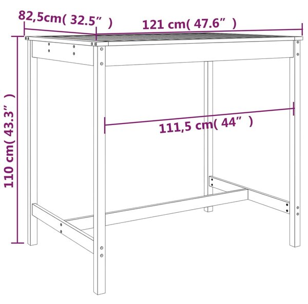 VidaXL Τραπέζι Κήπου Μαύρο 121x82,5x110 εκ. από Μασίφ Ξύλο Πεύκου