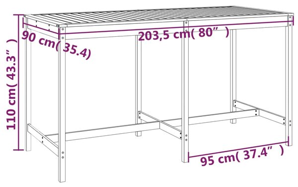 VidaXL Τραπέζι Κήπου Καφέ Μελί 203,5x90x110 εκ. από Μασίφ Ξύλο Πεύκου