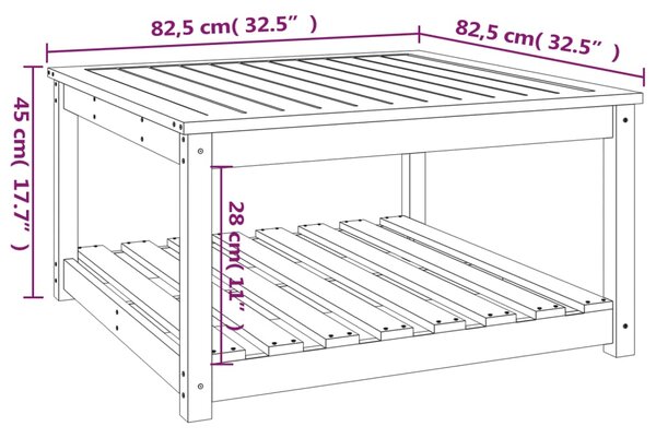 VidaXL Τραπέζι Κήπου Μελί 82,5x82,5x45 εκ. από Μασίφ Ξύλο Πεύκου