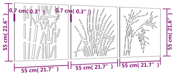 VidaXL Διακοσμητικά Κήπου Σχ. Γρασίδι 3 τεμ. 55x55 εκ. Ατσάλι Corten