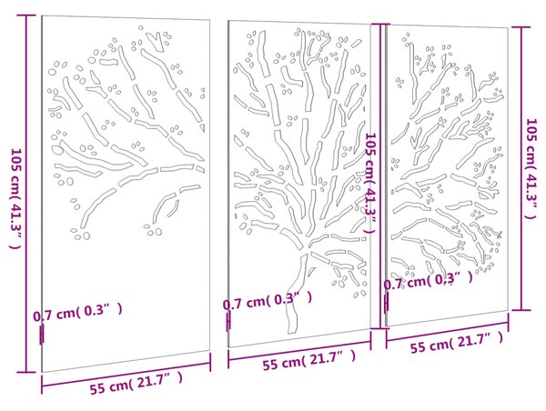 VidaXL Διακοσμητικά Κήπου Σχ. Δέντρο 3 τεμ. 105 x 55 εκ. Ατσάλι Corten