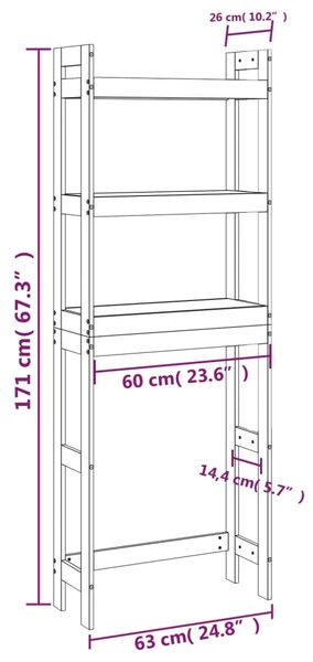 VidaXL Ραφιέρα για Τουαλέτα 63 x 26 x 171 εκ. από Μασίφ Ξύλο Πεύκου