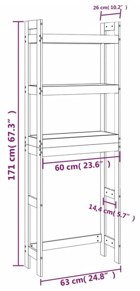 VidaXL Ραφιέρα Για Τουαλέτα Μαύρη 63x26x171 εκ. Μασίφ Ξύλο Πεύκου